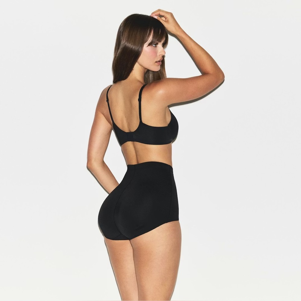 SKIMS Black High-Waist Shaping Shorts and Bra Set